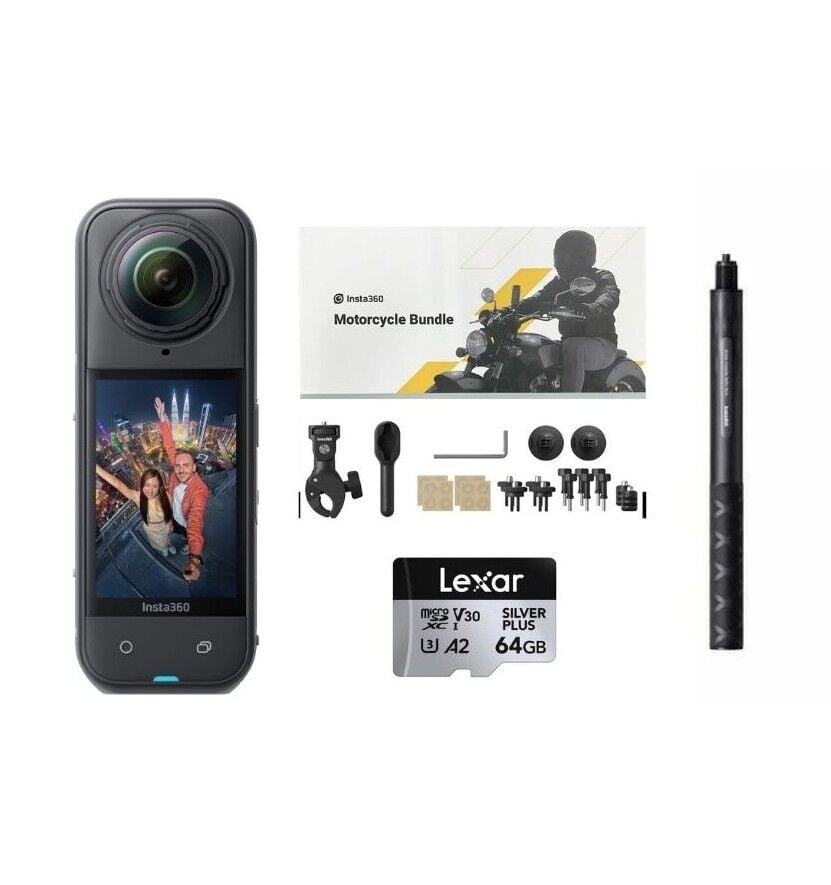 Insta360 X5 Aksiyon Kamerası - Full Motosiklet Kiti 64 GB Micro SD
