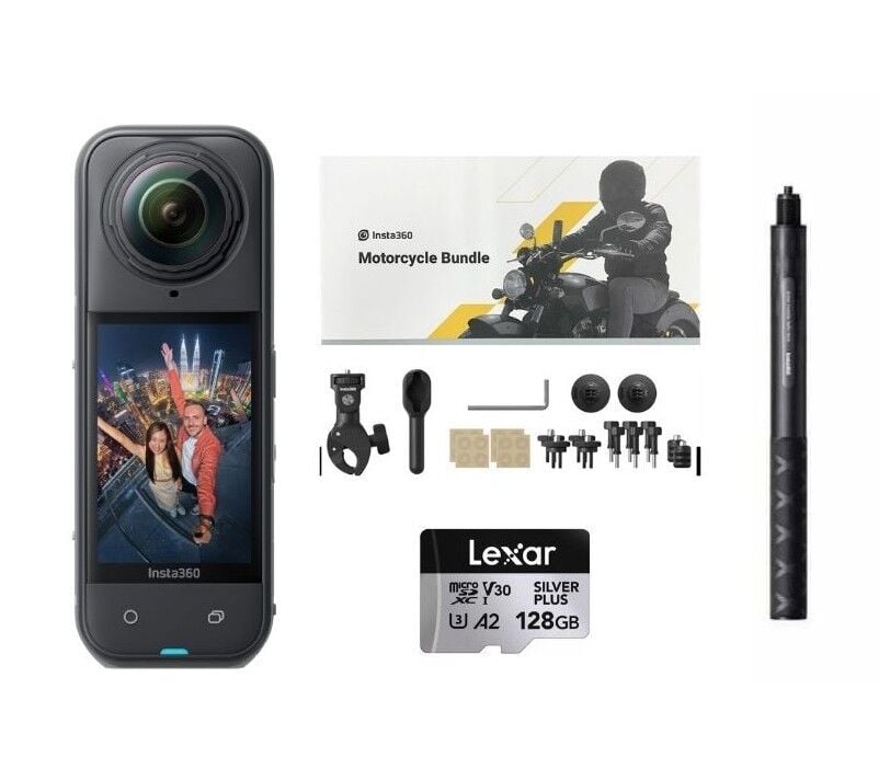 Insta360 X5 Aksiyon Kamerası - Motosiklet Kiti 128 GB Micro SD