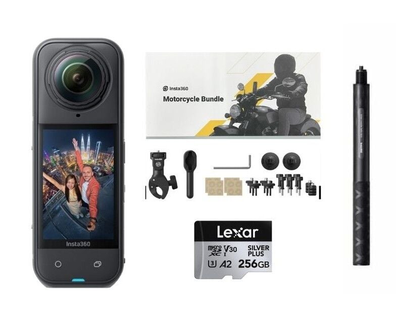 Insta360 X5 Aksiyon Kamerası - Motosiklet Kiti 256 GB Micro SD