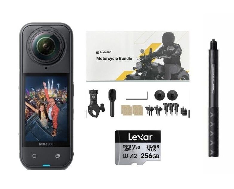 Insta360 X5 Aksiyon Kamerası - Motosiklet Kiti 256 GB Micro SD