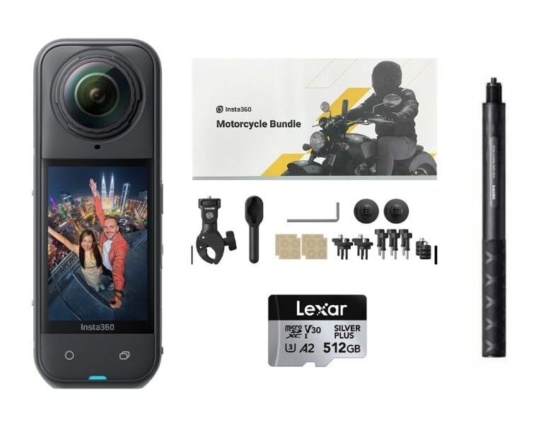 Insta360 X5 Aksiyon Kamerası - Full Motosiklet Kiti 512 GB Micro SD