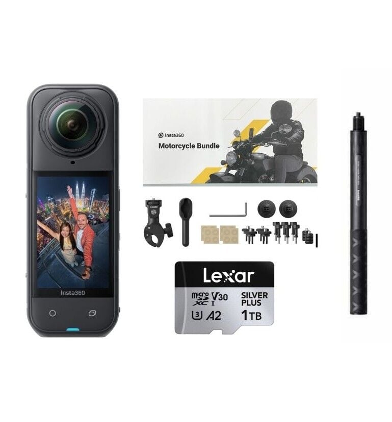 Insta360 X5 Aksiyon Kamerası - Motosiklet Kiti 1 TB Micro SD