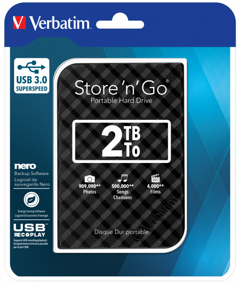 Verbatim 53195 - 2TB USB 3.0 Black Portable Hard