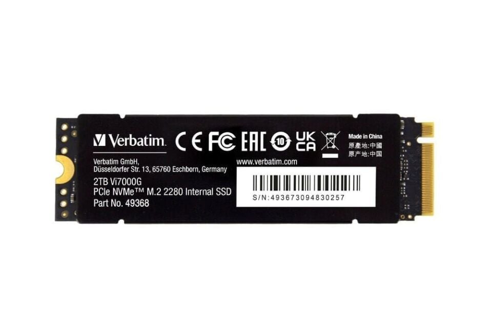 Verbatim 49368 - 2TB Vi7000G M.2 NVMe PCIe Gen 4 SSD (Okuma 7400MB/sn. - Yazma 6700MB/sn.)