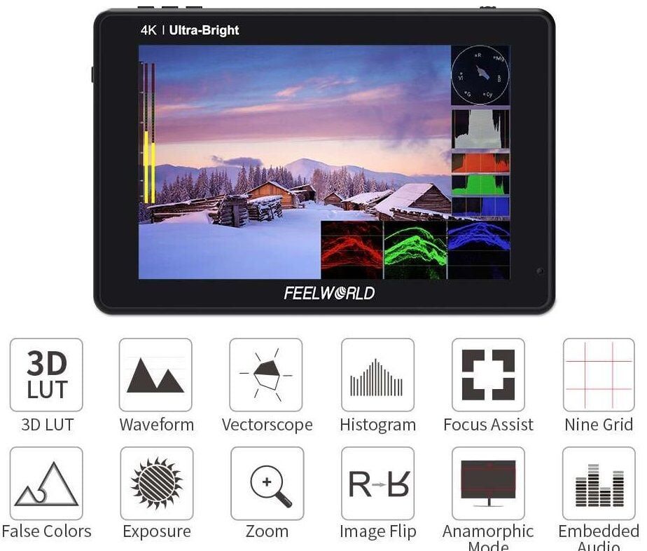 FEELWORLD LUT7 7 Inç 3D LUT Ultra Parlak 2200nit Dokunmatik Ekran Kamera  Alan Monitörü