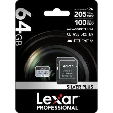 Lexar 64GB UHS-I microSDXC V30 4K Silver Plus Professional Hafıza Kartı