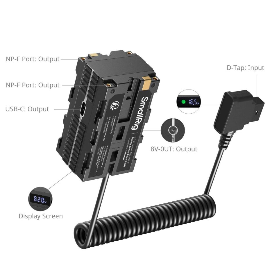 SmallRig 4884 D-Tap - Çift Taraflı NP-F Sahte Pil Güç Kablosu