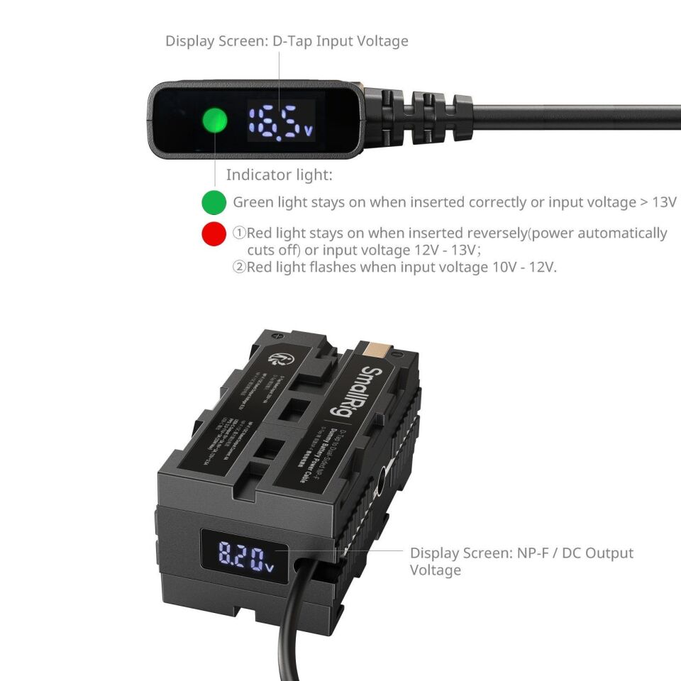 SmallRig 4884 D-Tap - Çift Taraflı NP-F Sahte Pil Güç Kablosu