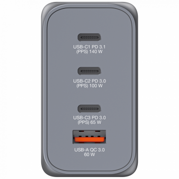 Verbatim 240 W GAN Hızlı Şarj 4 Bağlantı Noktalı 1x Usb-C® PD 140W/1x Usb-C® PD 100W/1x Usb-C® PD 65W / 1x Usb-A QC 3.0(32205)