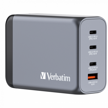 Verbatim 240 W GAN Hızlı Şarj 4 Bağlantı Noktalı 1x Usb-C® PD 140W/1x Usb-C® PD 100W/1x Usb-C® PD 65W / 1x Usb-A QC 3.0(32205)