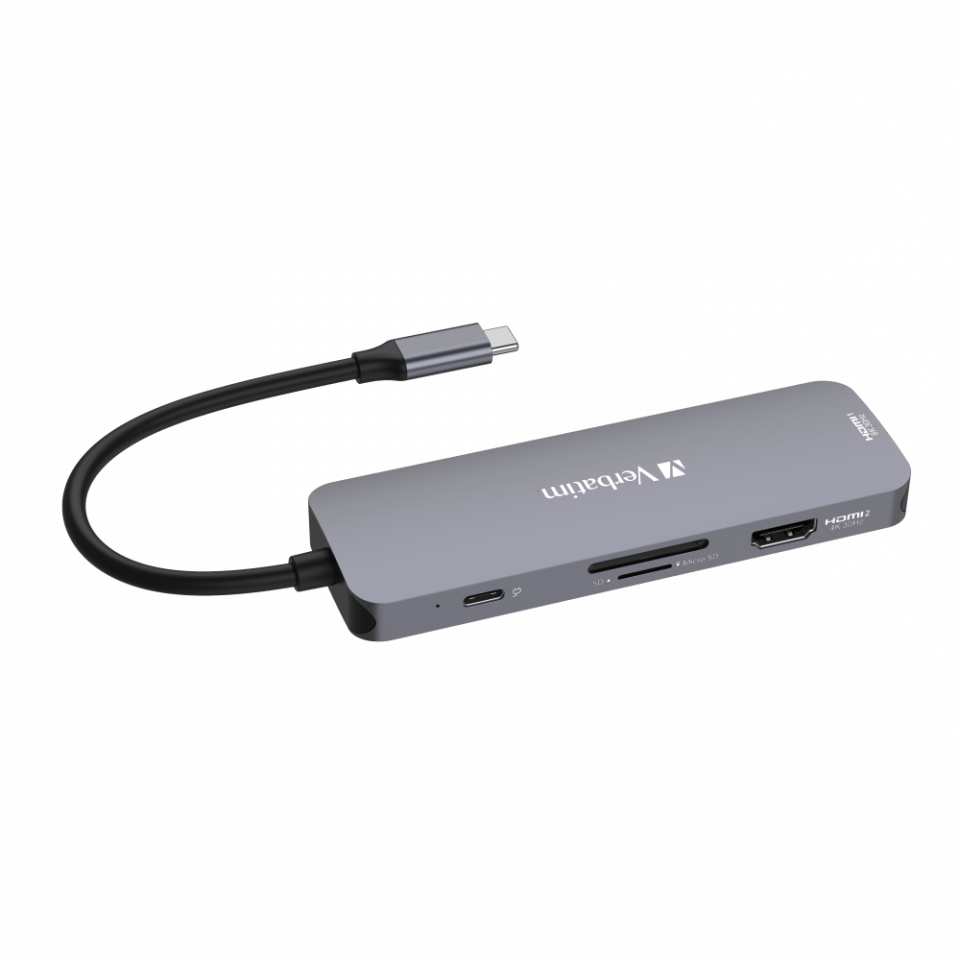 Verbatim 8 Port Usb C Bağlantılı Çoklayıcı Hub 2 x HDMI, 3x Usb-A 3.2 Gen1, 1 x SD kart yuvası(32151)