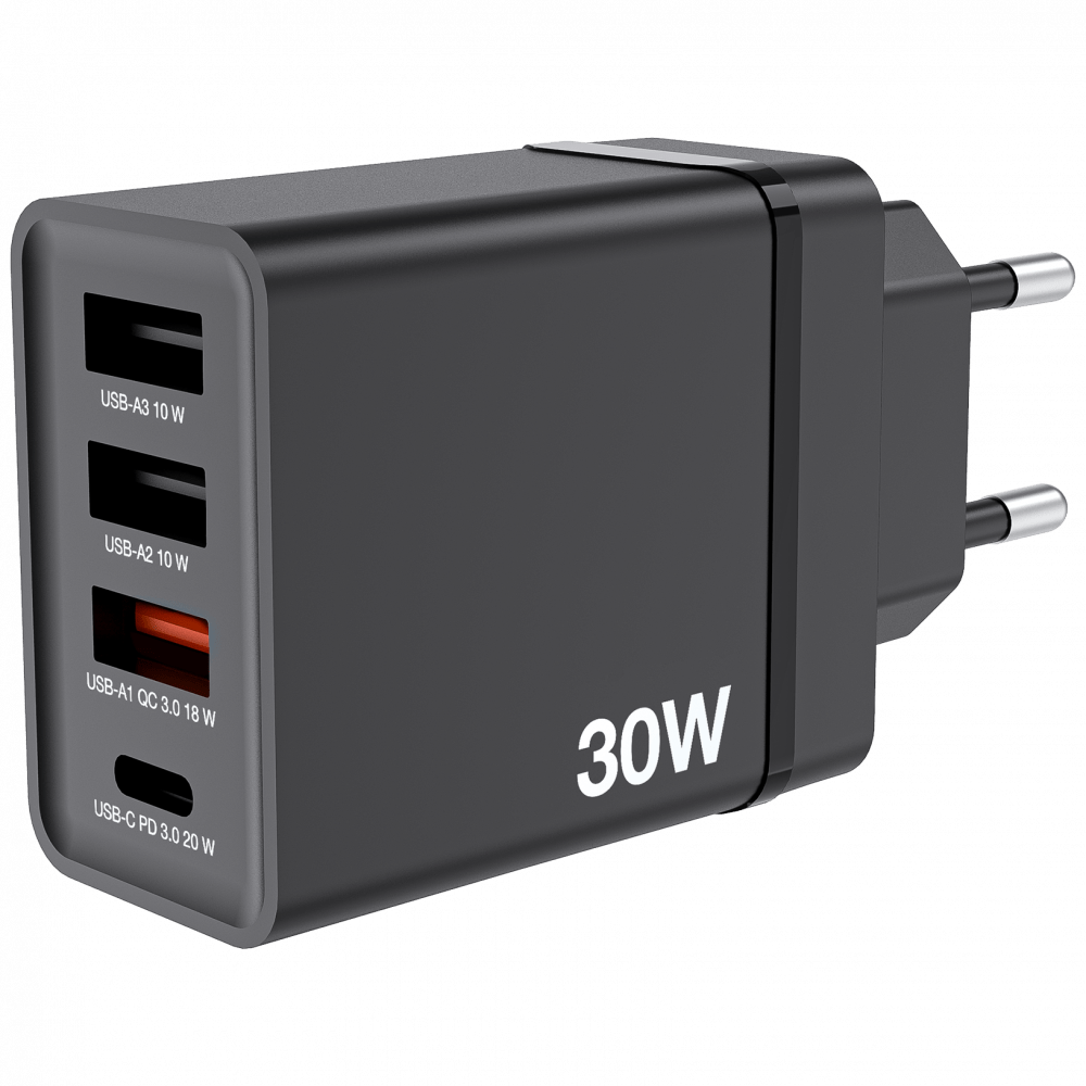 Verbatim 30W 4 Bağlantılı Usb Şarj Cihazı Siyah 1x Usb-C® PD 20W / 1 x Usb-A QC 3.0 / 2 x Usb-A 10W (AB)-(49700)