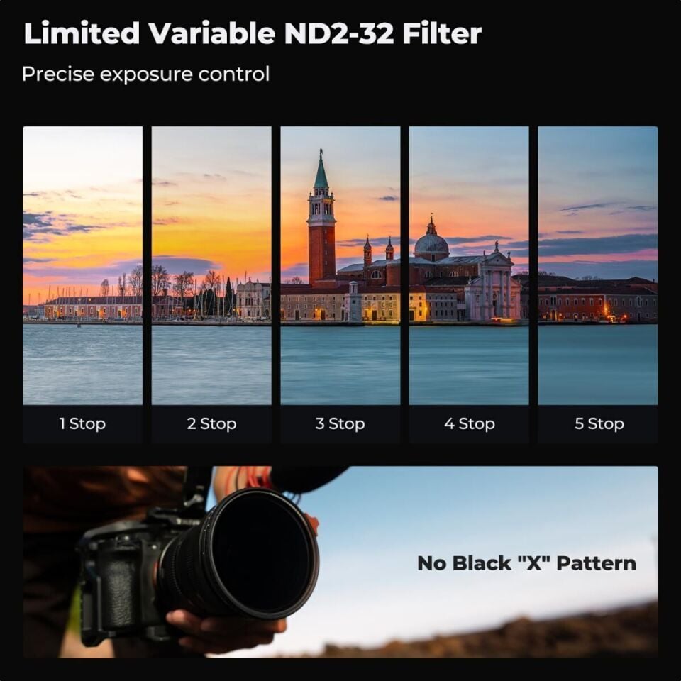 K&F Concept 62mm NANO-X ND2-32  (1-5 Stop) True Color Ultra  Değişken Filtre