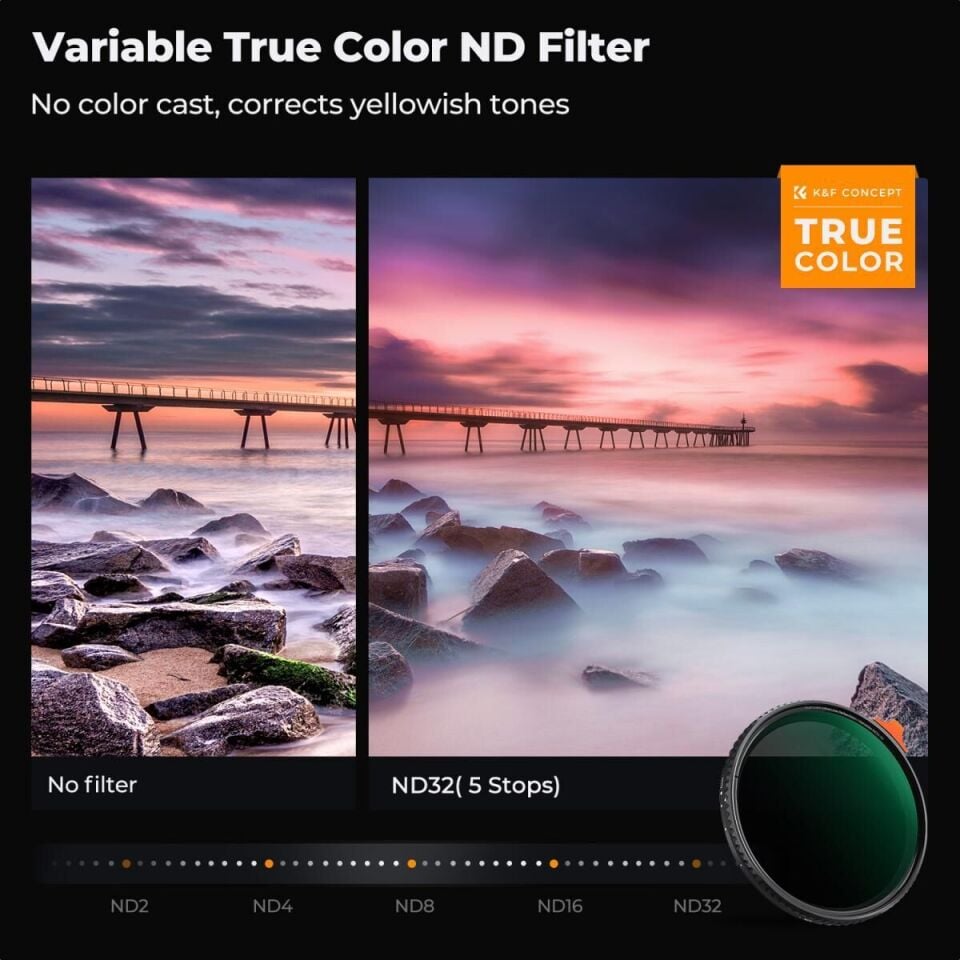 K&F Concept 77mm NANO-X ND2-32  (1-5 Stop) True Color Ultra  Değişken Filtre