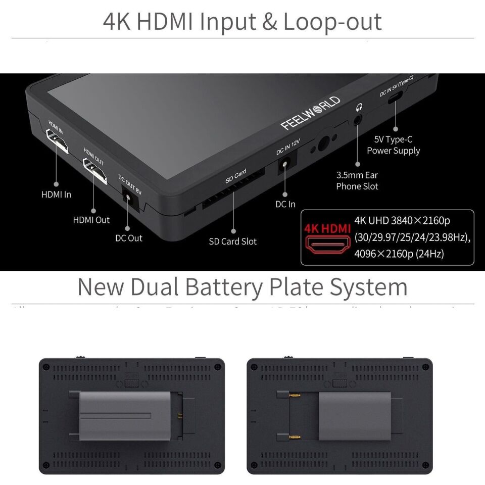 FEELWORLD F6 PLUS 6 inç  3D LUT Kamera  Alan Monitörü 1920x1080 HD 4K HDMI
