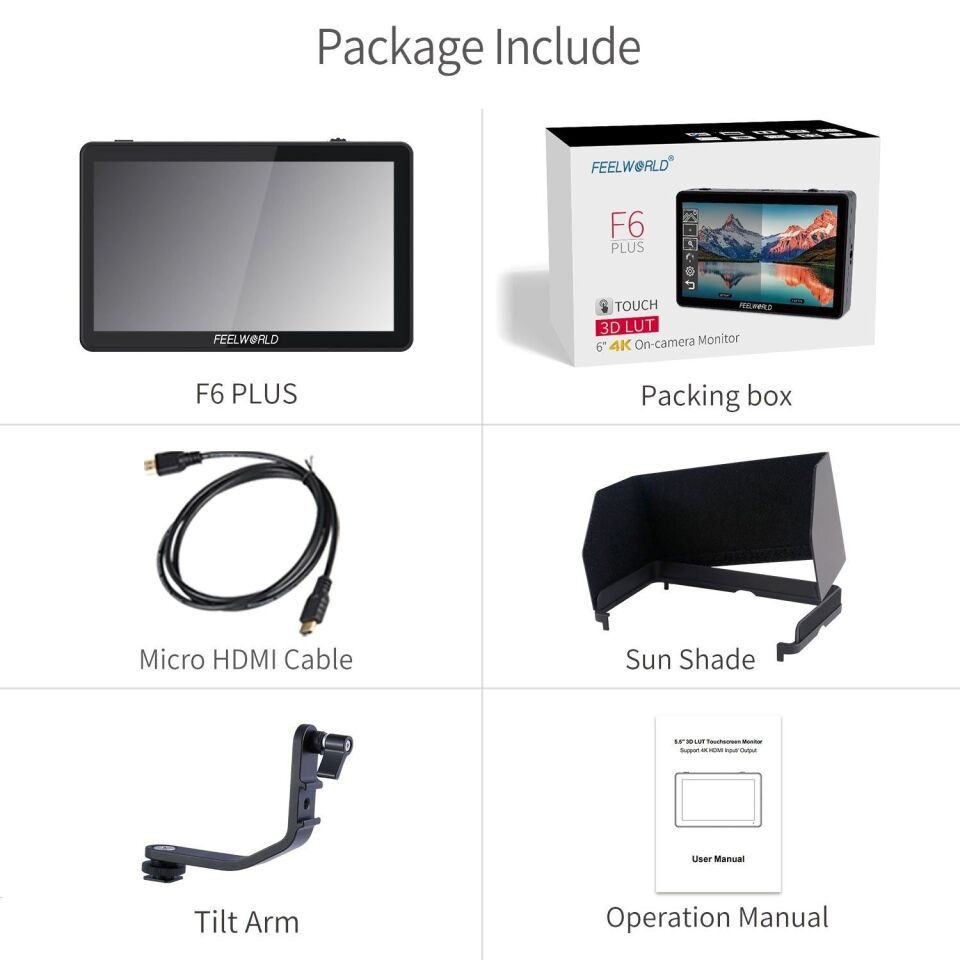 FEELWORLD F6 PLUS 6 inç  3D LUT Kamera  Alan Monitörü 1920x1080 HD 4K HDMI