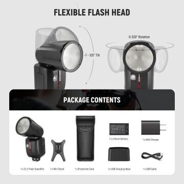 Neewer Z2PRO-C Canon Uyumlu 76W Yuvarlak Kafa Akülü Tepe Flaşı