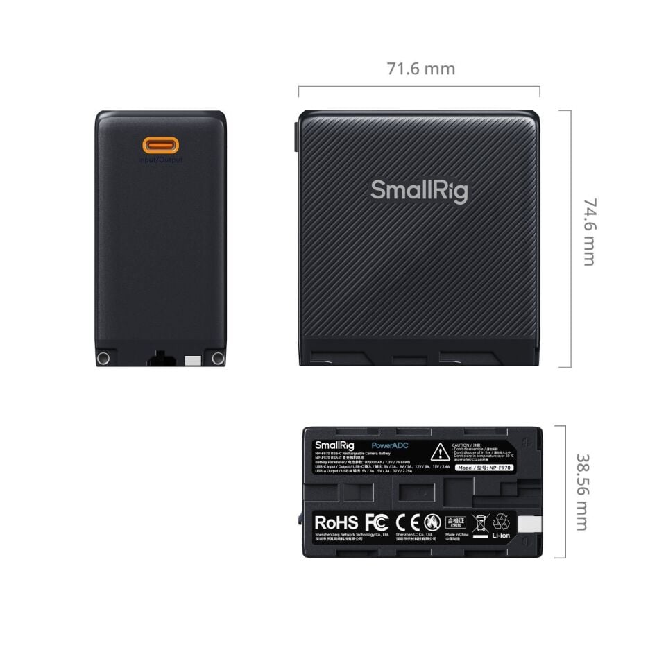 SmallRig 4469 Sony NP-F970 USB-C Şarj Edilebilir Kamera  Pili (Siyah)