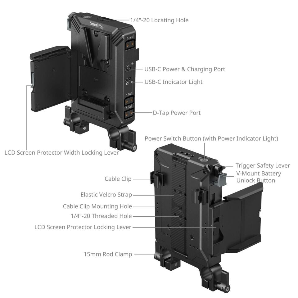 SmallRig 5226 V-Mount Pil Montaj Plakası Kiti 15 mm LWS Rob Borulu