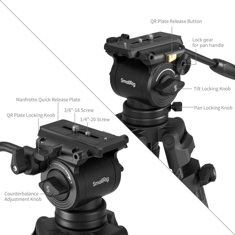 SmallRig 5441 AD14 Profesyonel Karbon Fiber Video Tripod