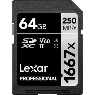 Lexar 64GB Professional 1667x SDXC 250MB/sn V60 Hafıza Kartı (2'li Paket)