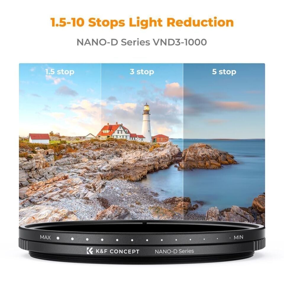 K&F 72mm Nano-D Serisi ND3-ND1000 Filtre (1.5-10 Stop)