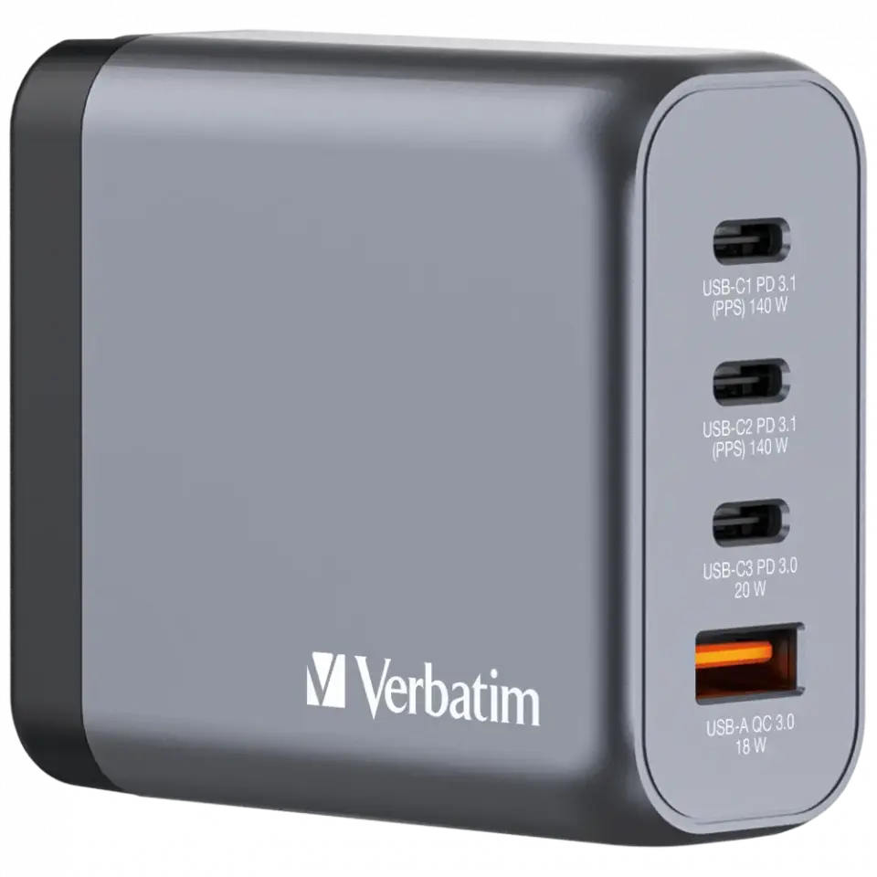 Verbatim 32203 - V GNC-140 GaN Charger 140W 3-USB-C / 1-USB-A  Çıkışa Sahiptir