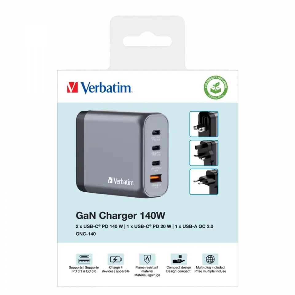 Verbatim 32203 - V GNC-140 GaN Charger 140W 3-USB-C / 1-USB-A  Çıkışa Sahiptir