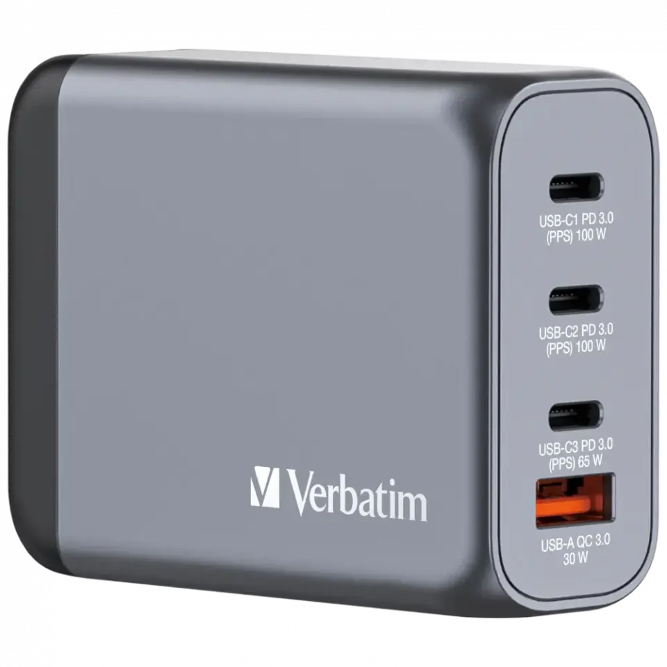 Verbatim 32202 - V GNC-100 GaN Charger 100W 3-USB-C /  1-USB-A  Çıkışa Sahiptir