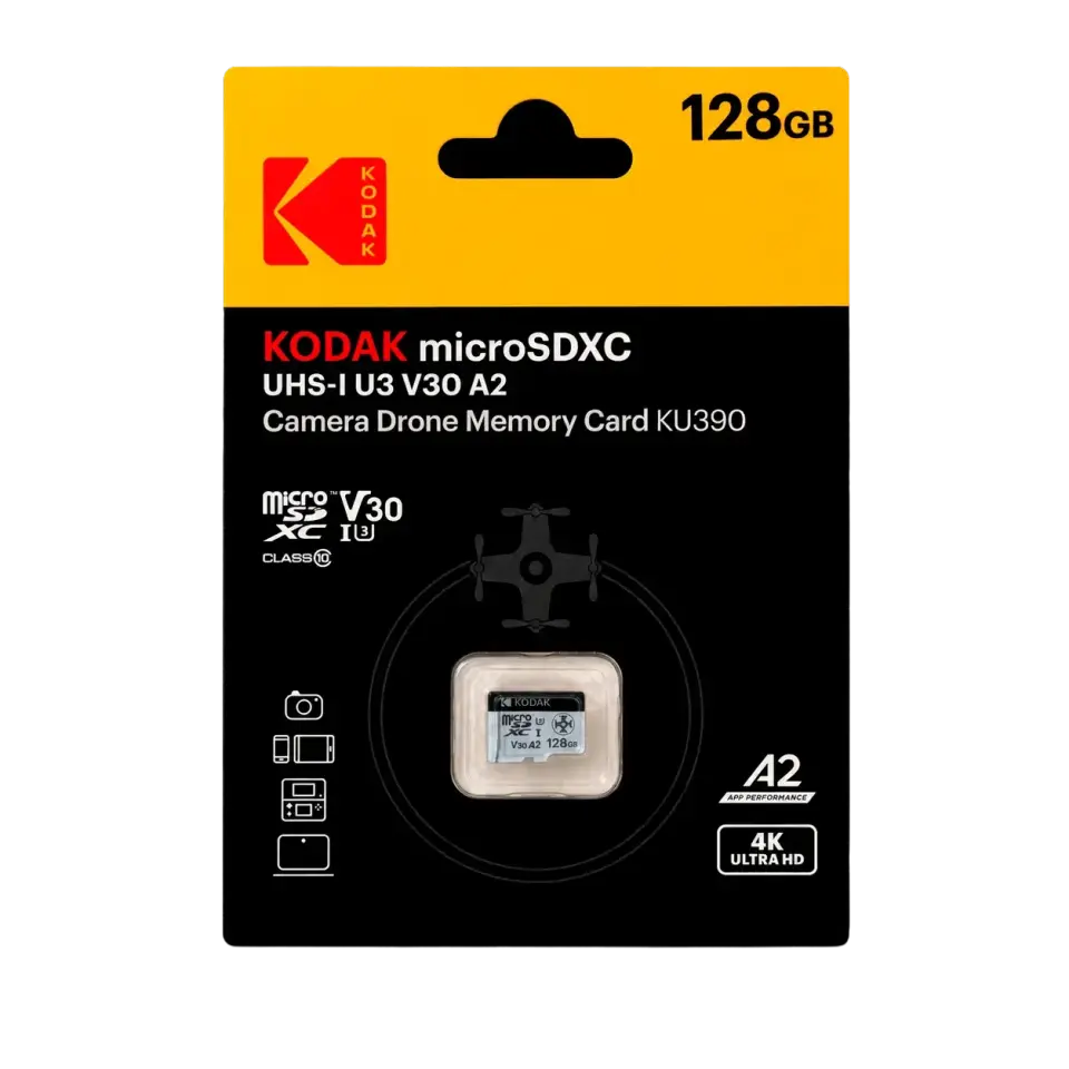 Kodak 128GB Micro SD UHS-I U3/V30/A1 Drone İçin KU390