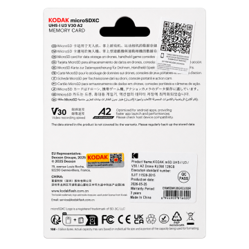 Kodak 128GB Micro SD UHS-I U3/V30/A1 Drone İçin KU390