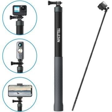 Telesin Aksiyon Kamera ve Akıllı Telefonlar için 3 Metre Carbon Fiber Selfie Stick