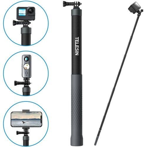 Telesin Aksiyon Kamera ve Akıllı Telefonlar için 3 Metre Carbon Fiber Selfie Stick
