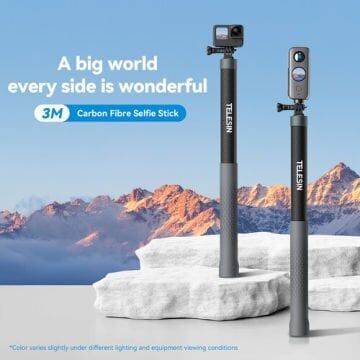 Telesin Aksiyon Kamera ve Akıllı Telefonlar için 3 Metre Carbon Fiber Selfie Stick