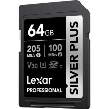 Lexar Professional 64GB 205 MB/s Silver Plus SD Hafıza Kartı