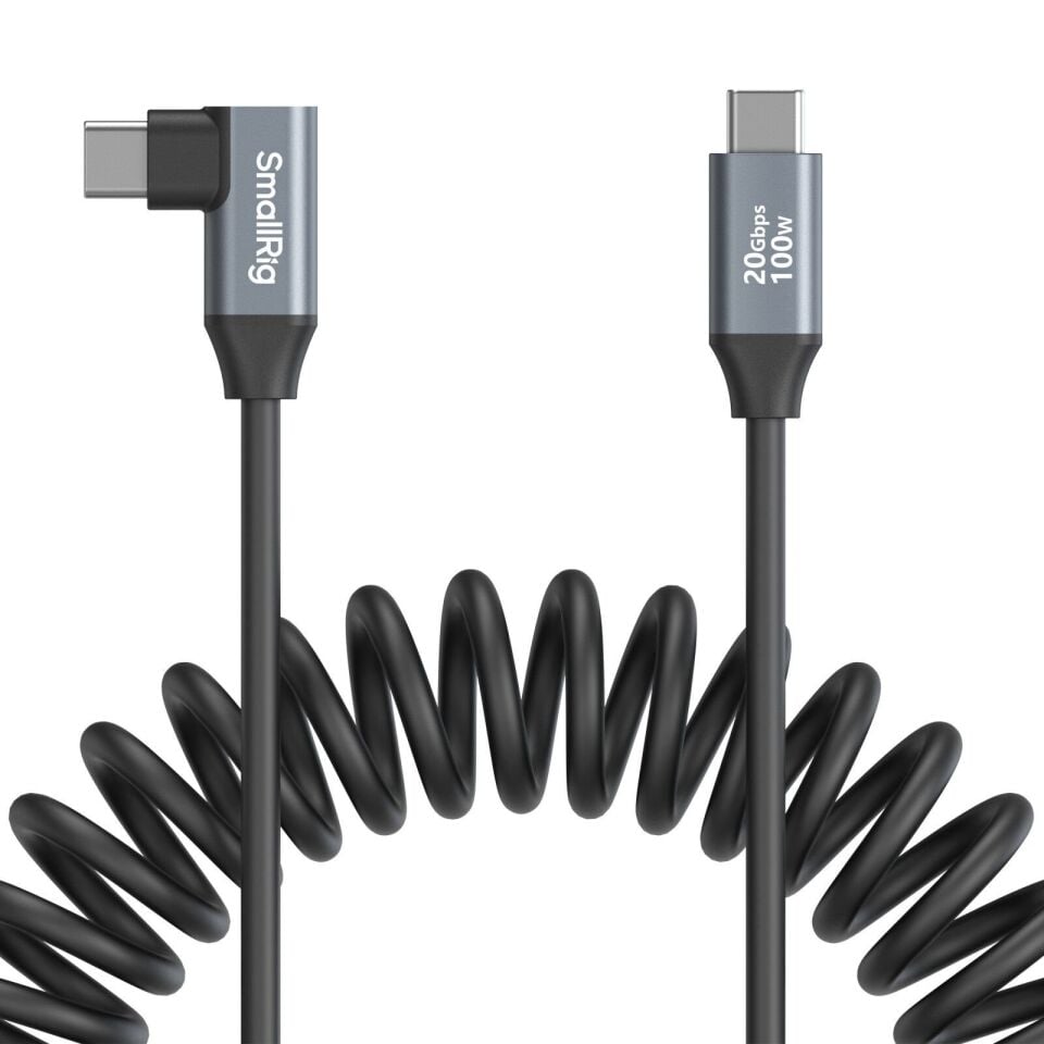SmallRig 4792 USB-C (Düz) - USB-C (Açılı) Sarmal Veri Kablosu