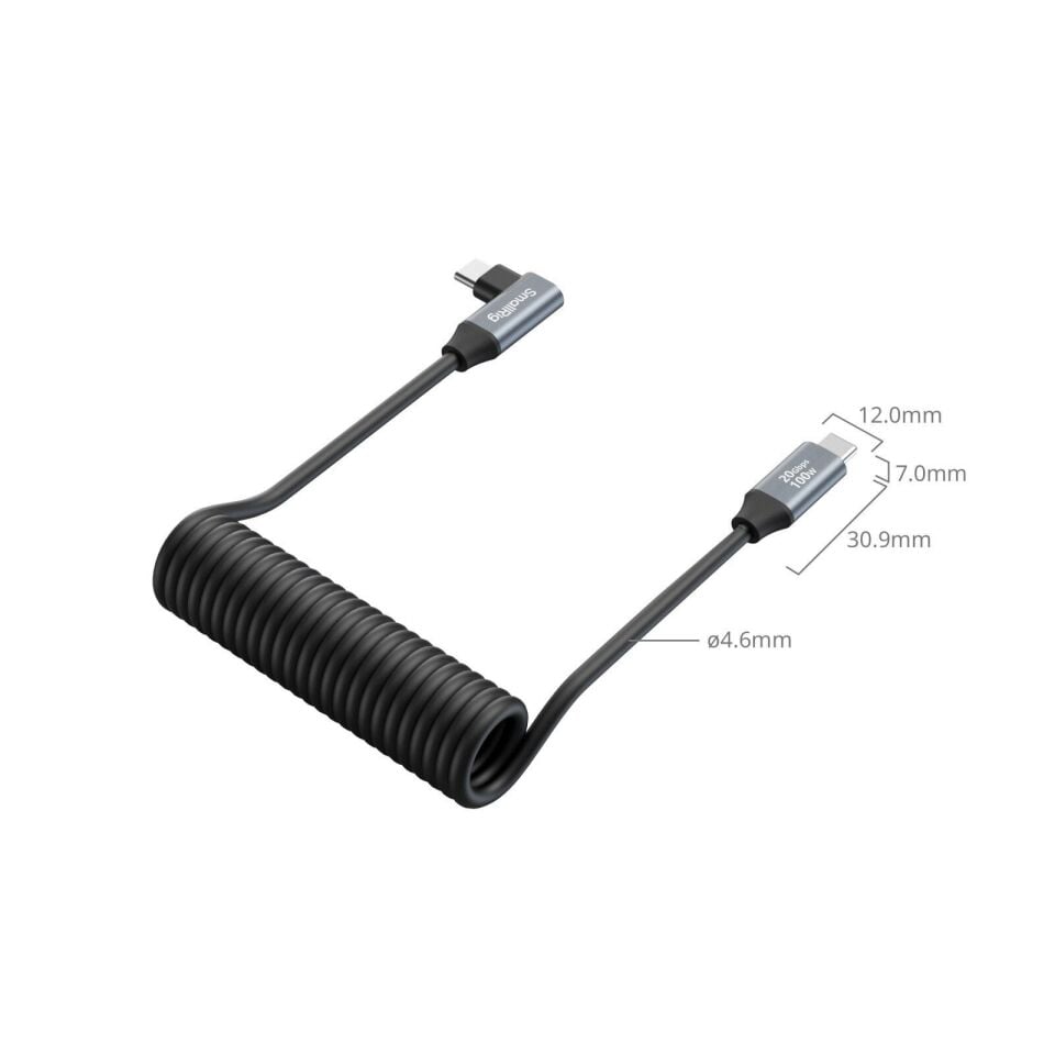 SmallRig 4792 USB-C (Düz) - USB-C (Açılı) Sarmal Veri Kablosu