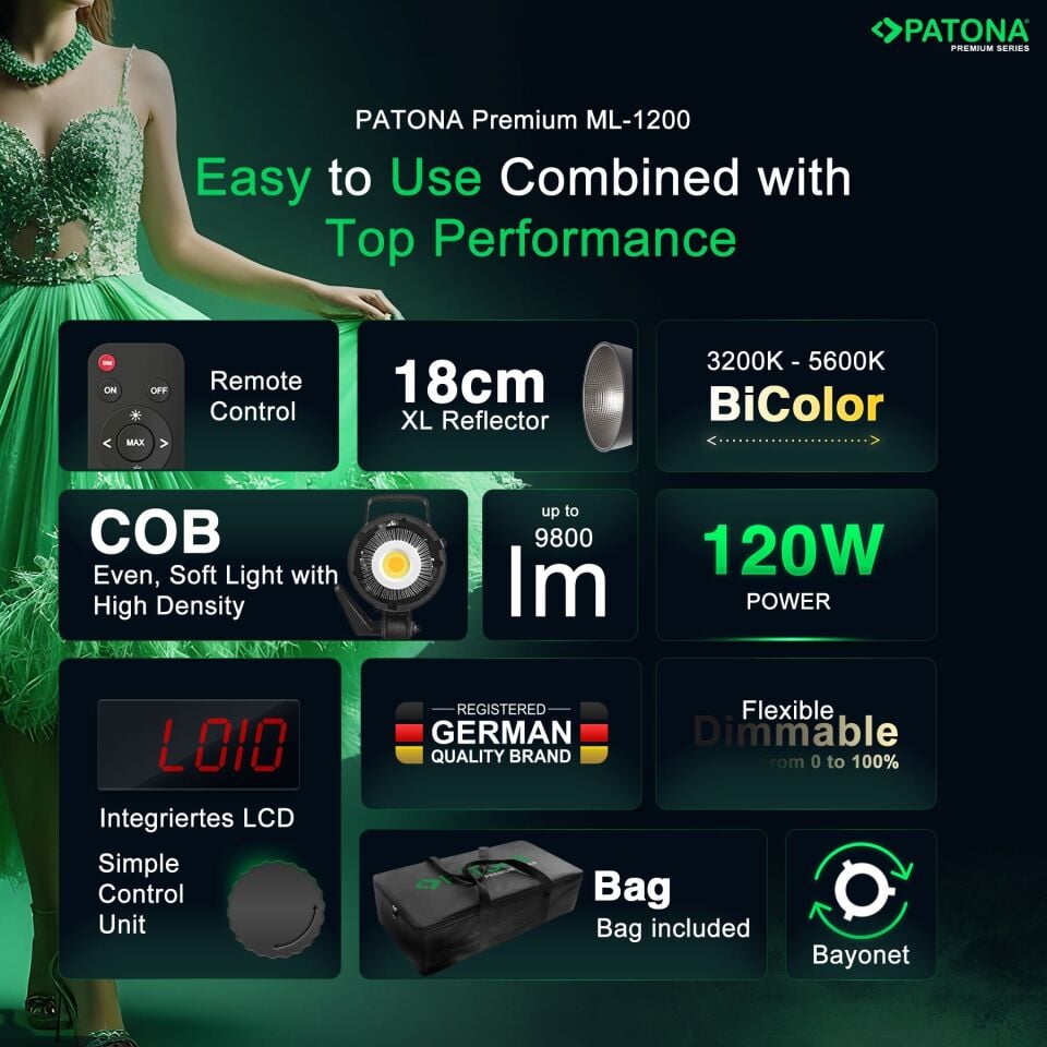PATONA 4198 120W COB ML1200 Bi Color Fotoğraf veVideo ışığı