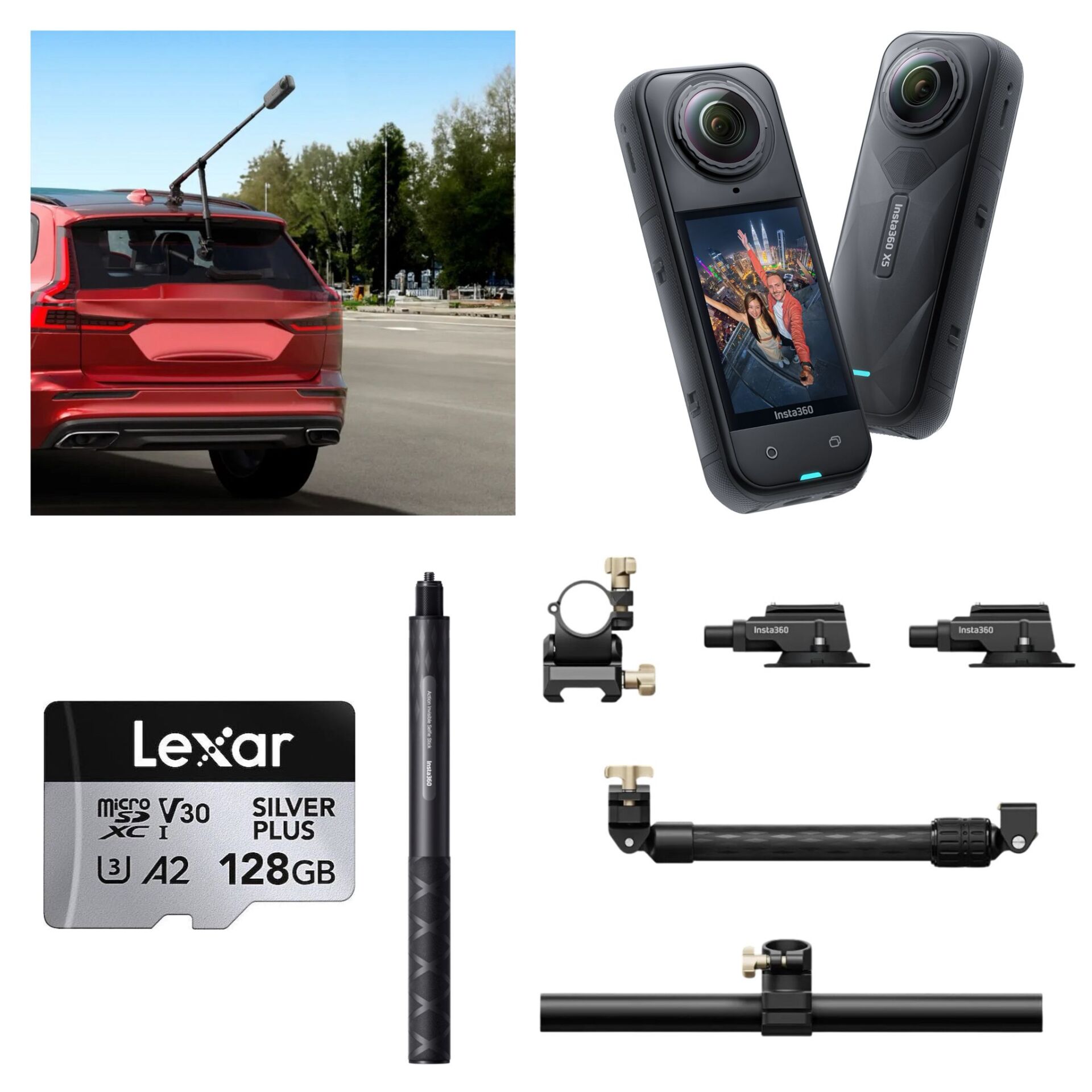 Insta360 X5 Aksiyon Kamerası - Racing Araç Kit 128 GB Micro SD