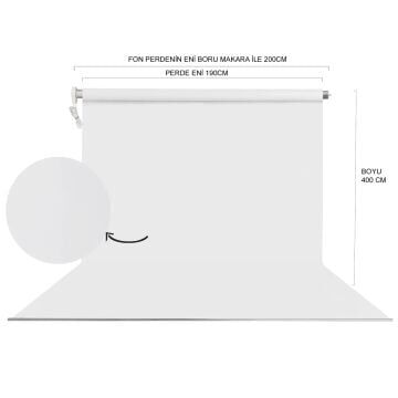 Stüdyo Teknik 190cm x 400cm Sonsuz Beyaz Fon Perdesi Seti