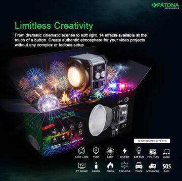 Patona 4172 Premium Sq200RGB Led-Video Işığı 200W Cob ( Sert Taşıma Çantasıyla Birlikte )
