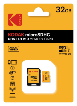 Kodak 32GB Micro SD UHS-I C10 U1 V10 Kart + Adaptör (Kırmızı)