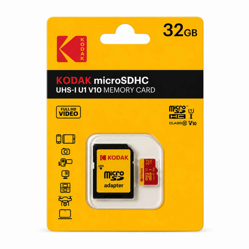 Kodak 32GB Micro SD UHS-I C10 U1 V10 Kart + Adaptör (Kırmızı)