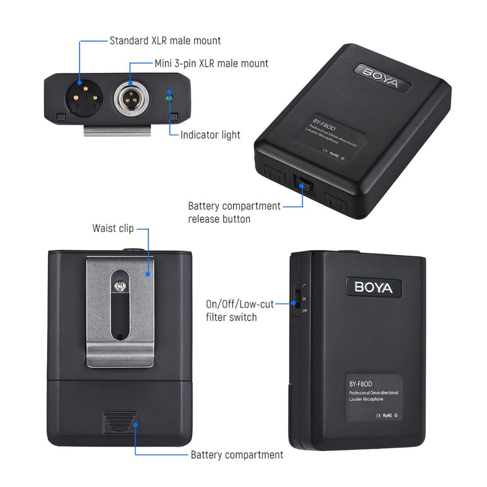 Boya BY-F8OD Çok Yönlü Akustik Vokal Yaka Mikrofon